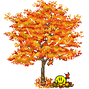 Смайлик под деревом с желтыми листьями смайлик гиф анимация картинки
