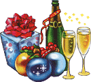 Шампанское и новогодние подарки смайлик гиф анимация картинки